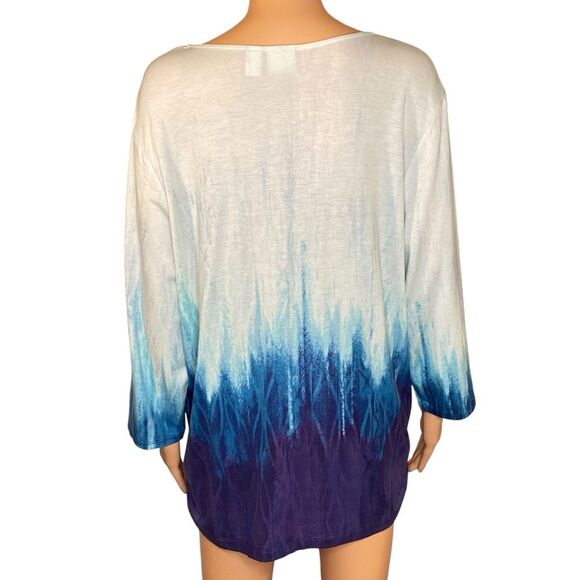 Chicos Ombre V-Neck Blouse Womens Size XL Flowy Lightweight Long Sleeve - Picture 3 of 7